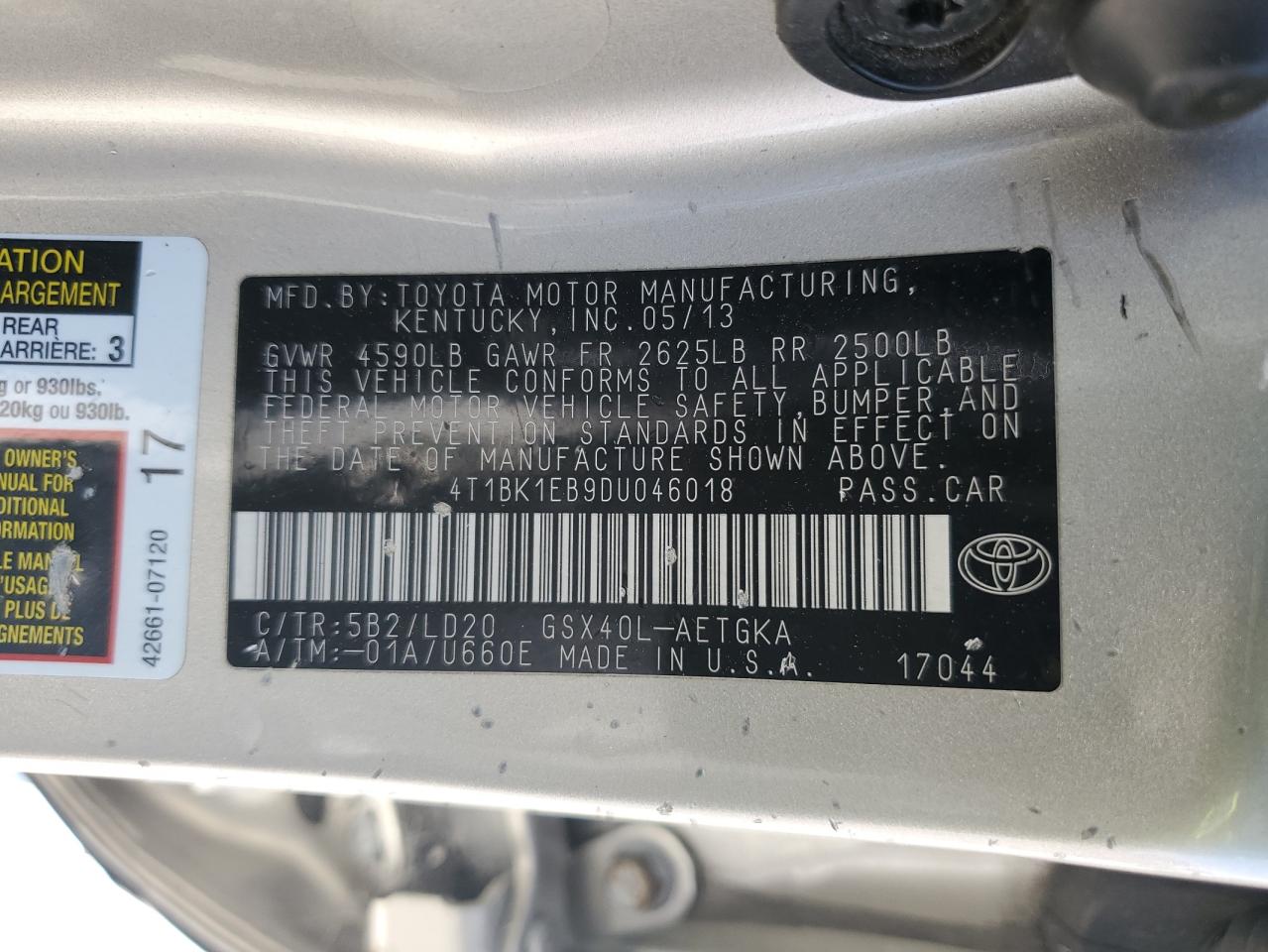 4T1BK1EB9DU046018 2013 Toyota Avalon Base