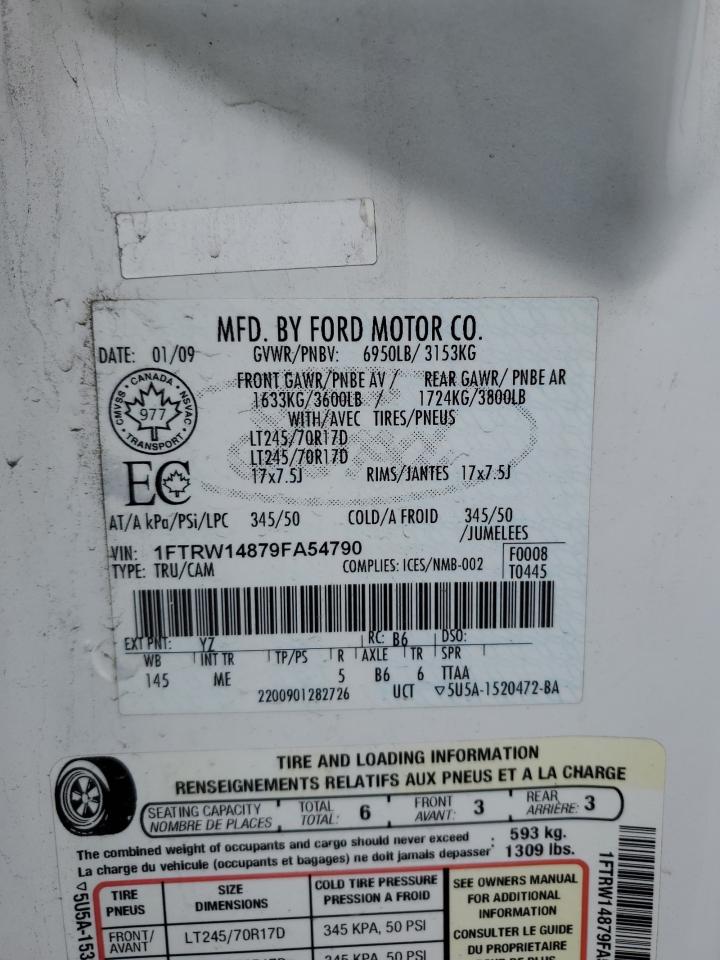 1FTRW14879FA54790 2009 Ford F150 Supercrew