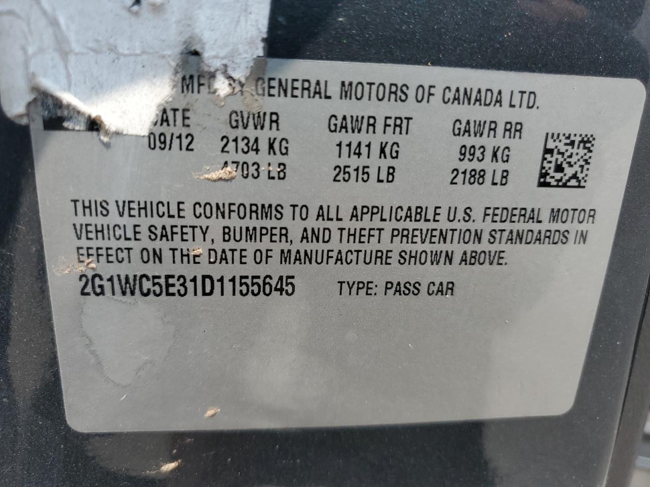 2G1WC5E31D1155645 2013 Chevrolet Impala Ltz