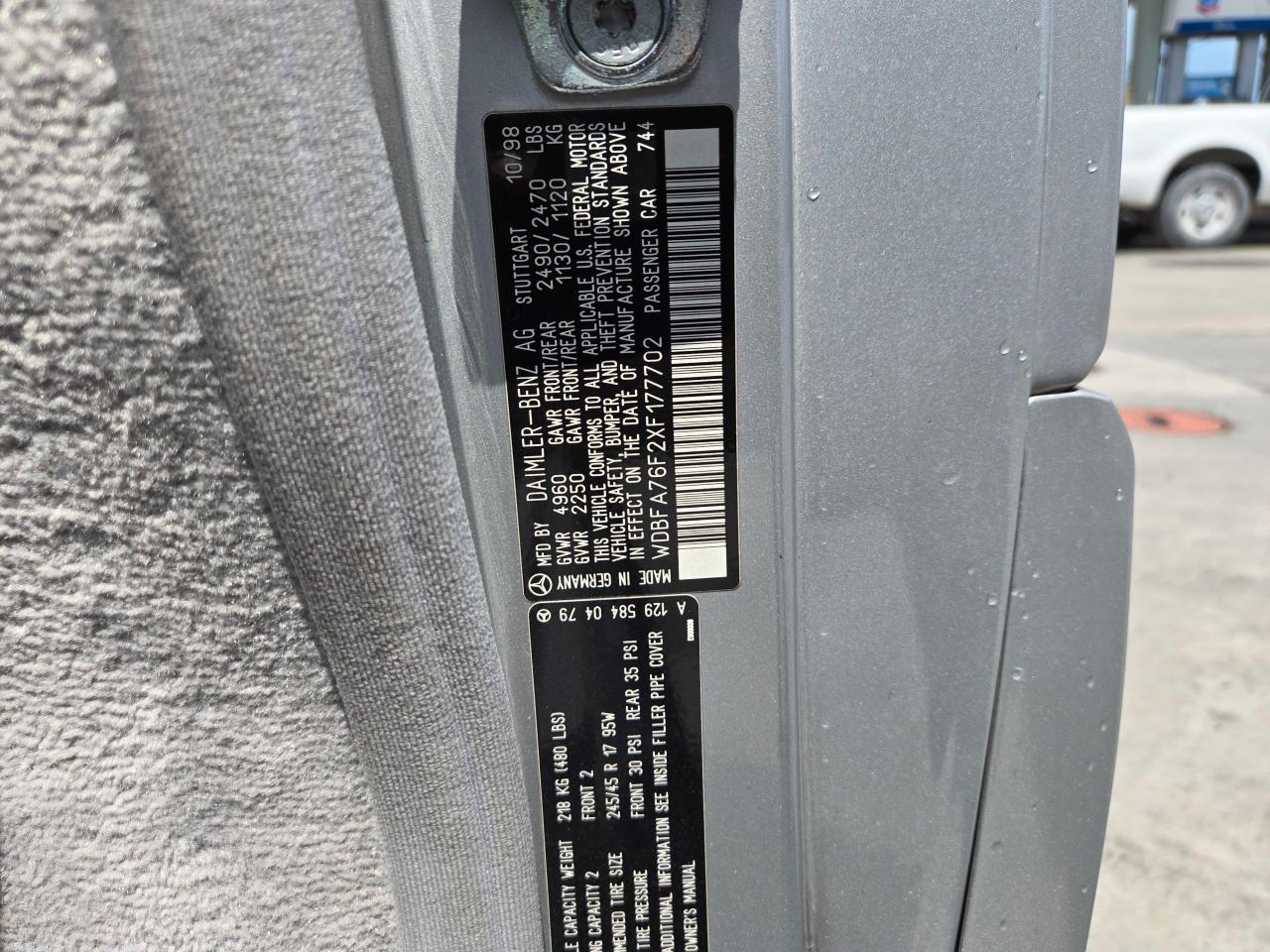 wdbfa76f2xf177702 WDBFA76F2XF177702 1999 Mercedes-Benz Sl 600