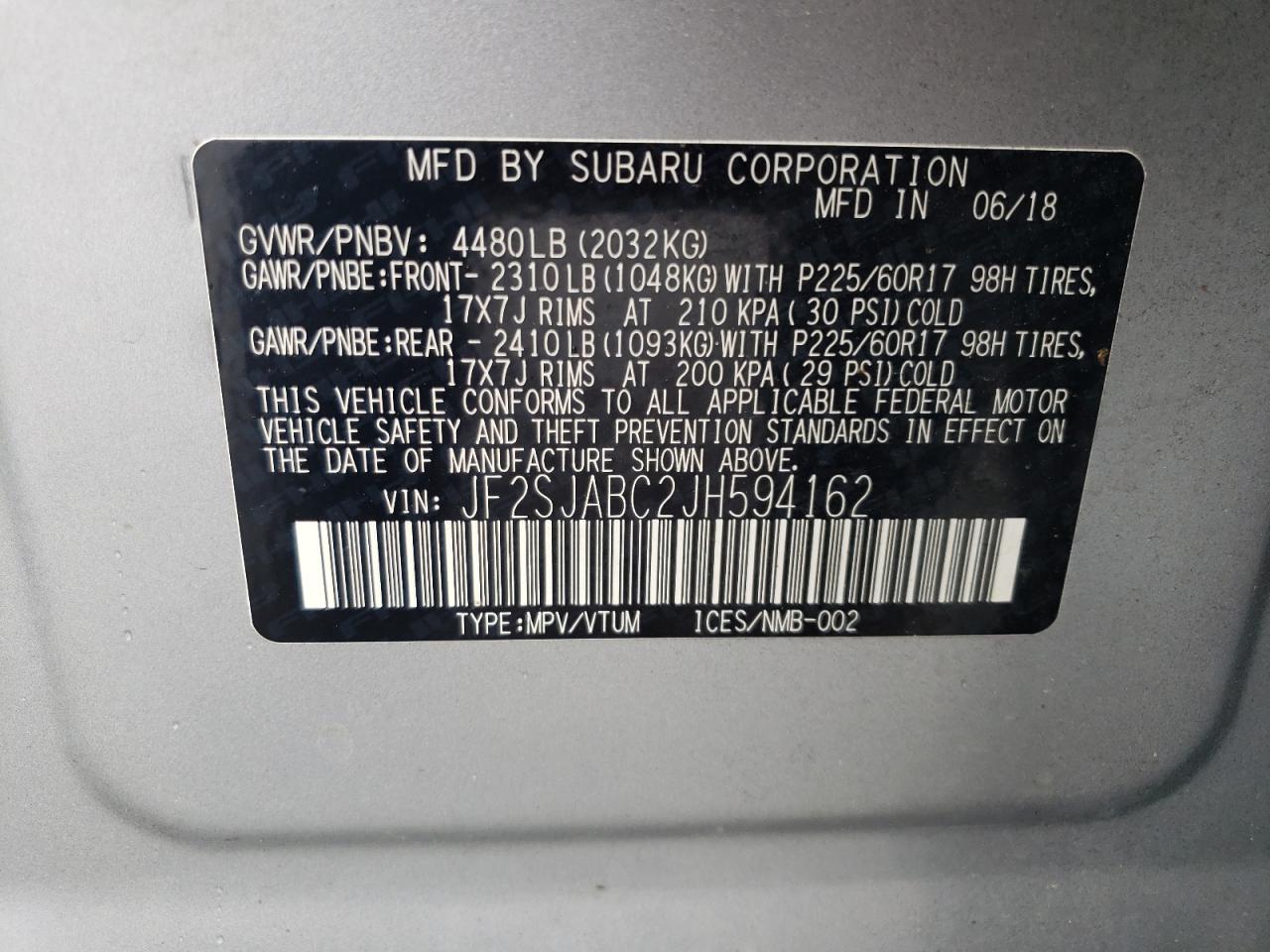 JF2SJABC2JH594162 2018 Subaru Forester 2.5I