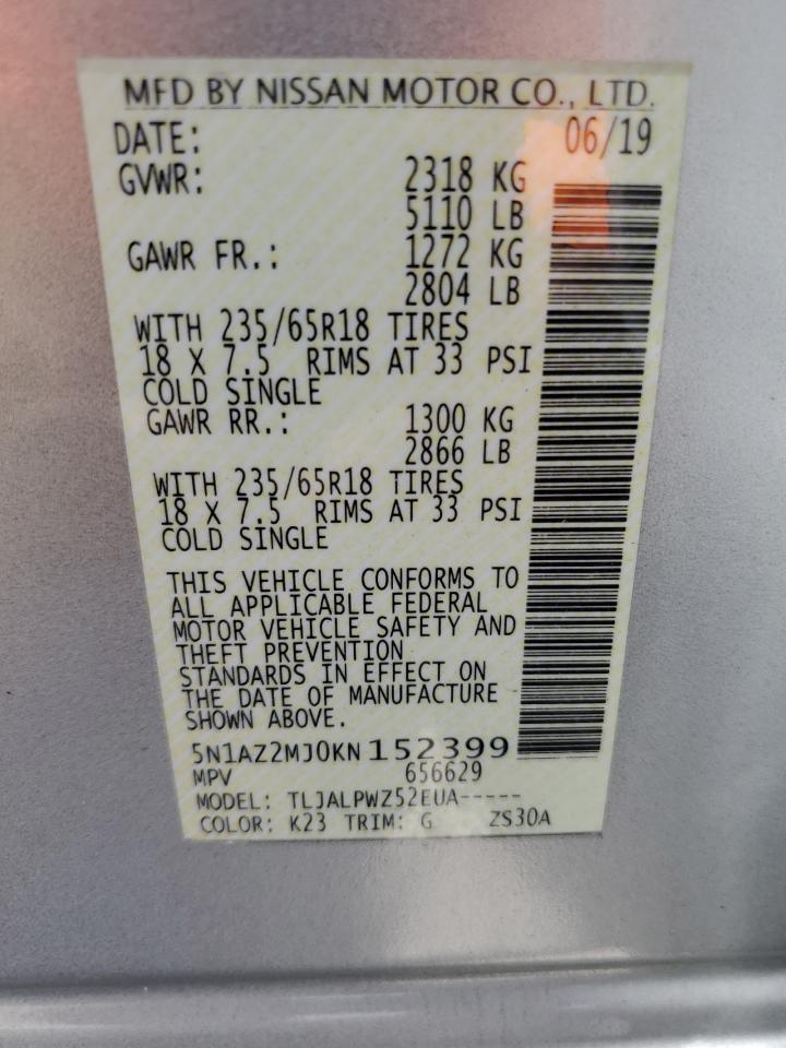 5N1AZ2MJ0KN152399 2019 Nissan Murano S