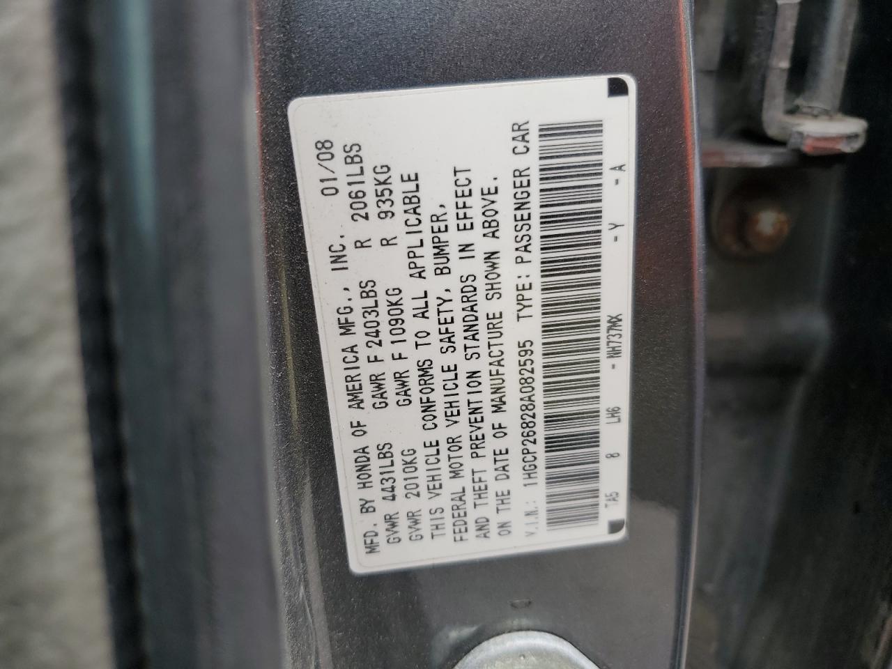 1HGCP26828A082595 2008 Honda Accord Exl