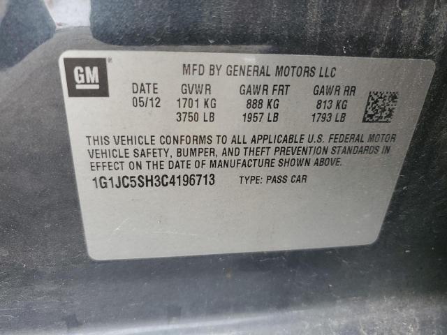 2012 Chevrolet Sonic Lt VIN: 1G1JC5SH3C4196713 Lot: 54266564