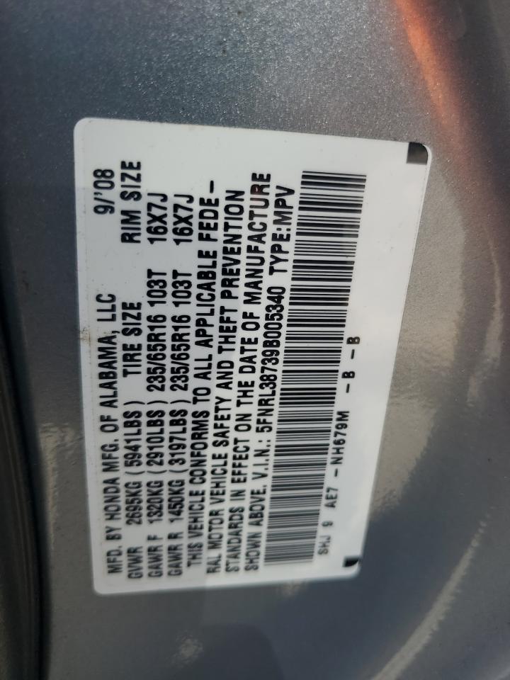 5FNRL38739B005340 2009 Honda Odyssey Exl