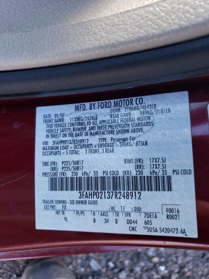 3FAHP02137R248912 2007 Ford Fusion Sel