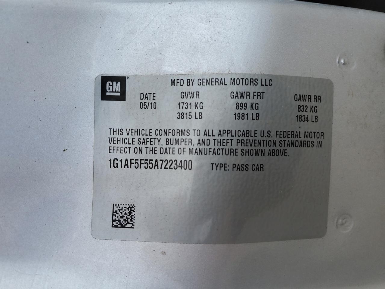 1G1AF5F55A7223400 2010 Chevrolet Cobalt 2Lt