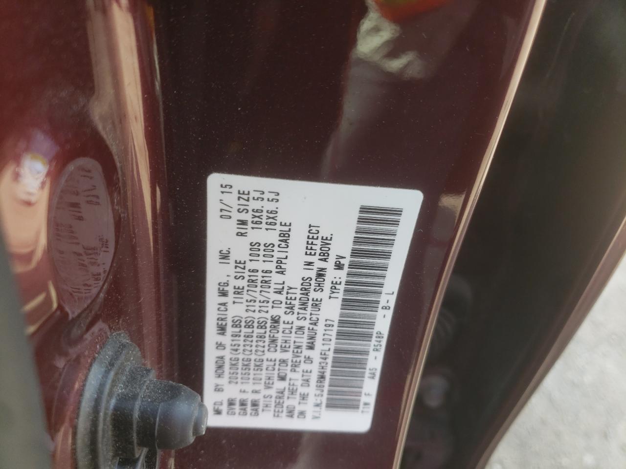 5J6RM4H34FL107197 2015 Honda Cr-V Lx