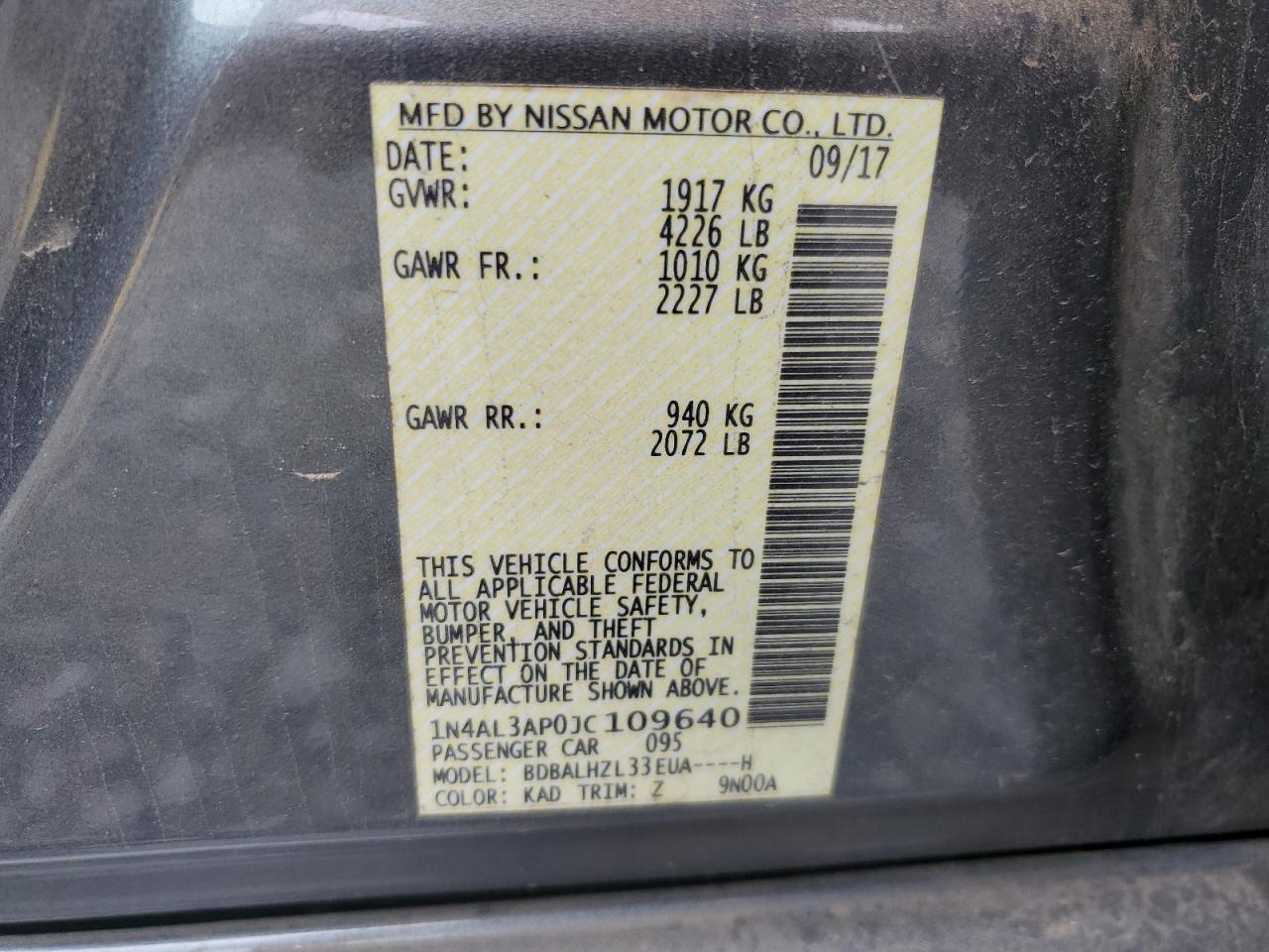 1N4AL3AP0JC109640 NISSAN ALTIMA 2018