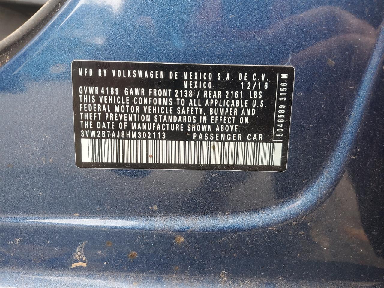 3VW2B7AJ8HM302113 2017 Volkswagen Jetta S