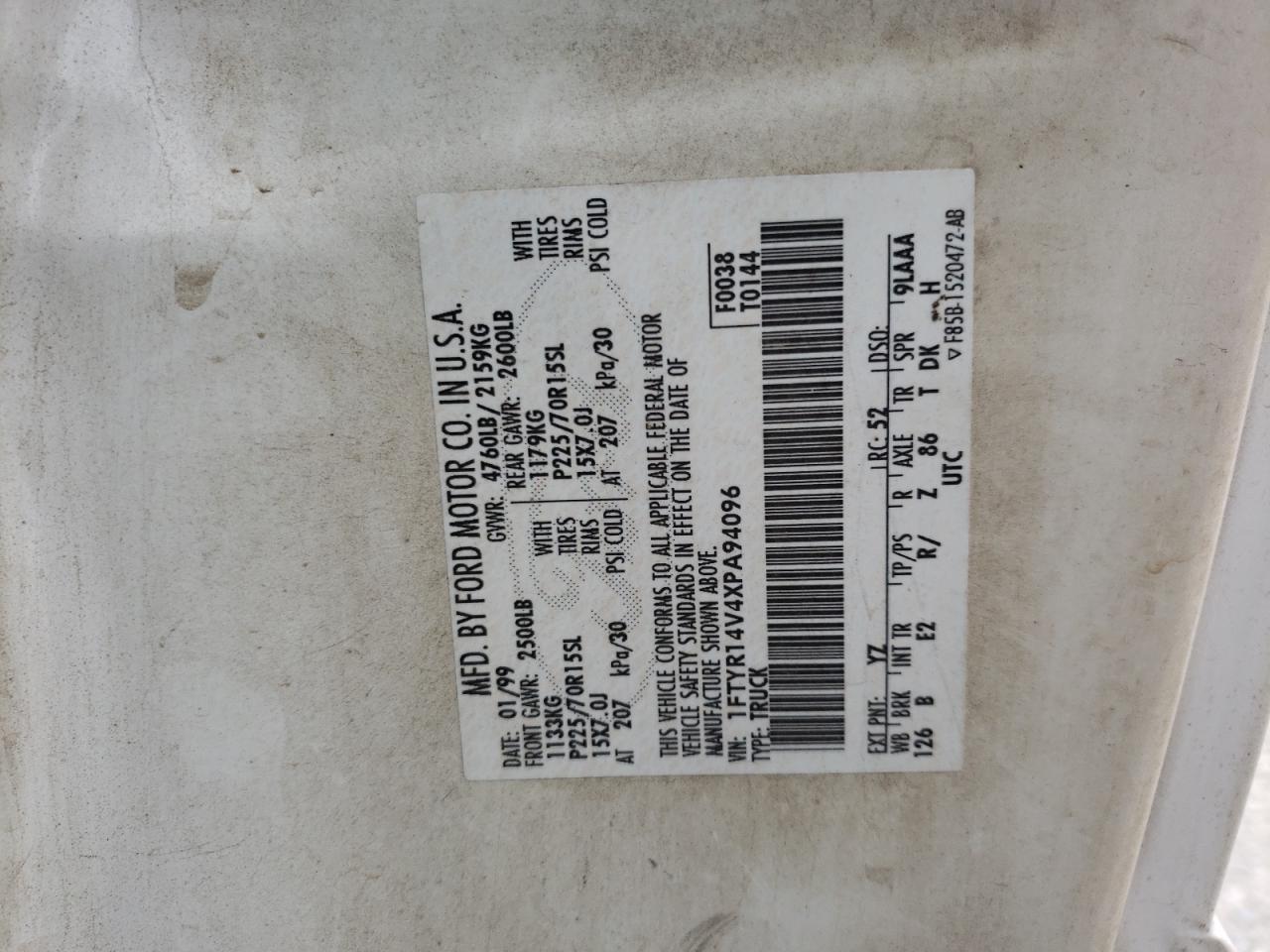 1FTYR14V4XPA94096 1999 Ford Ranger Super Cab