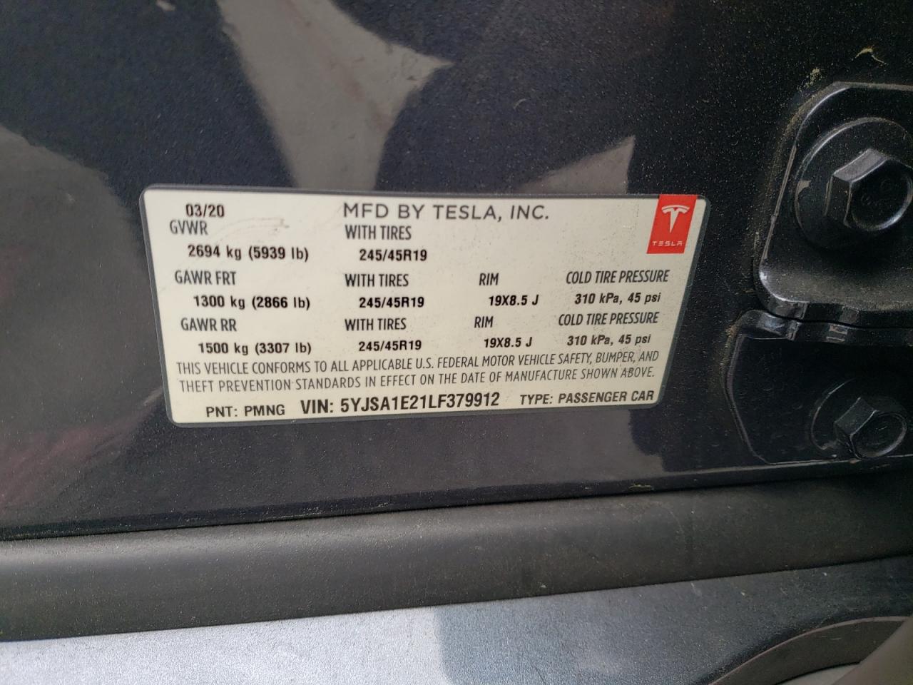 5YJSA1E21LF379912 2020 Tesla Model S