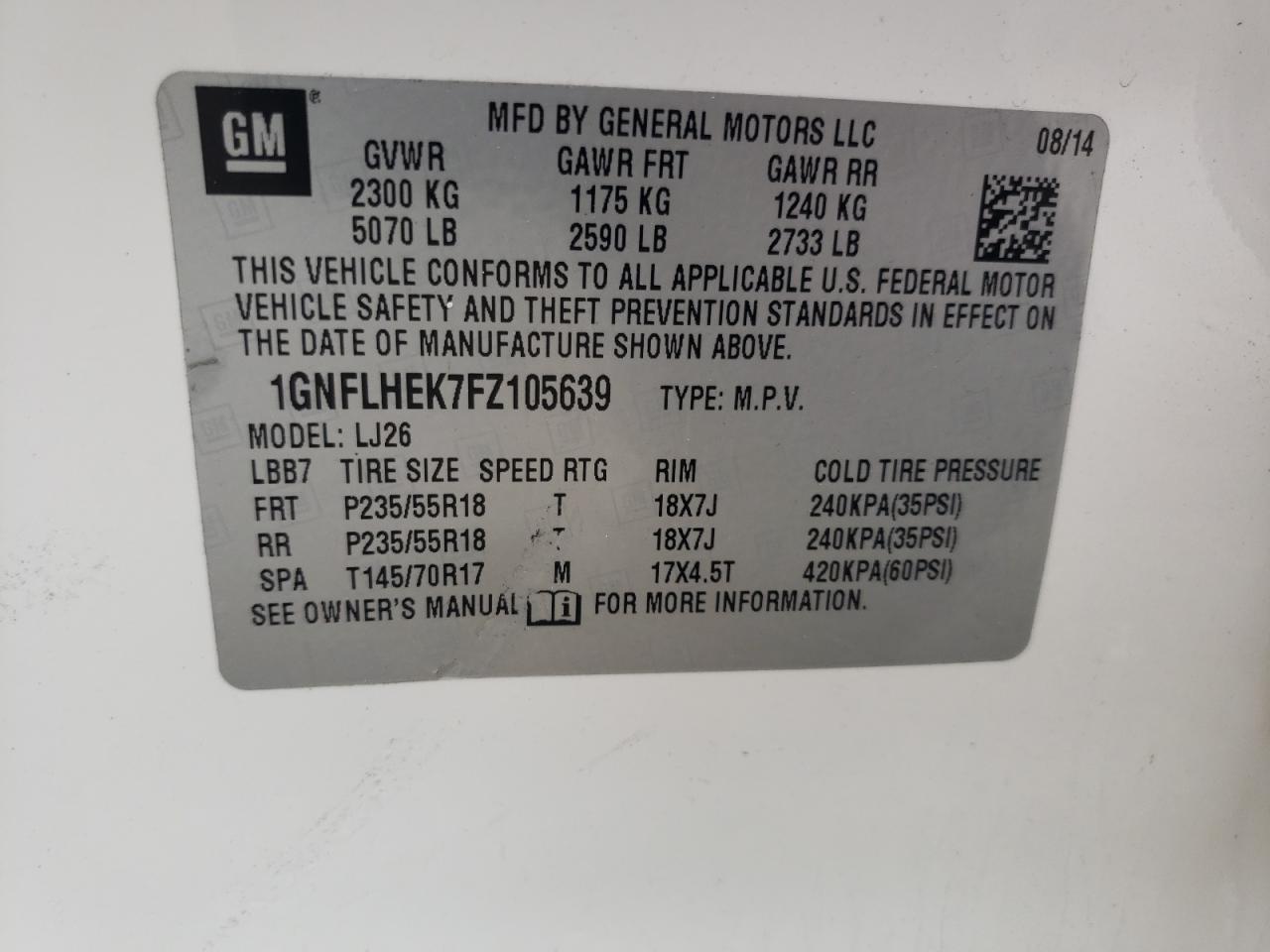 1GNFLHEK7FZ105639 2015 Chevrolet Equinox Ltz