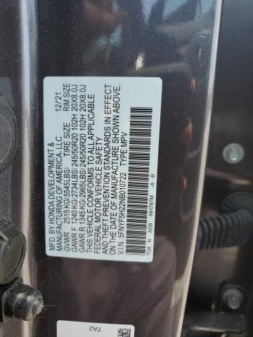 2022 Honda Pilot Se VIN: 5FNYF5H22NB010722 Lot: 56657984