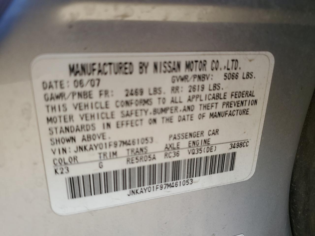 Lot #2574208800 2007 INFINITI M35 BASE