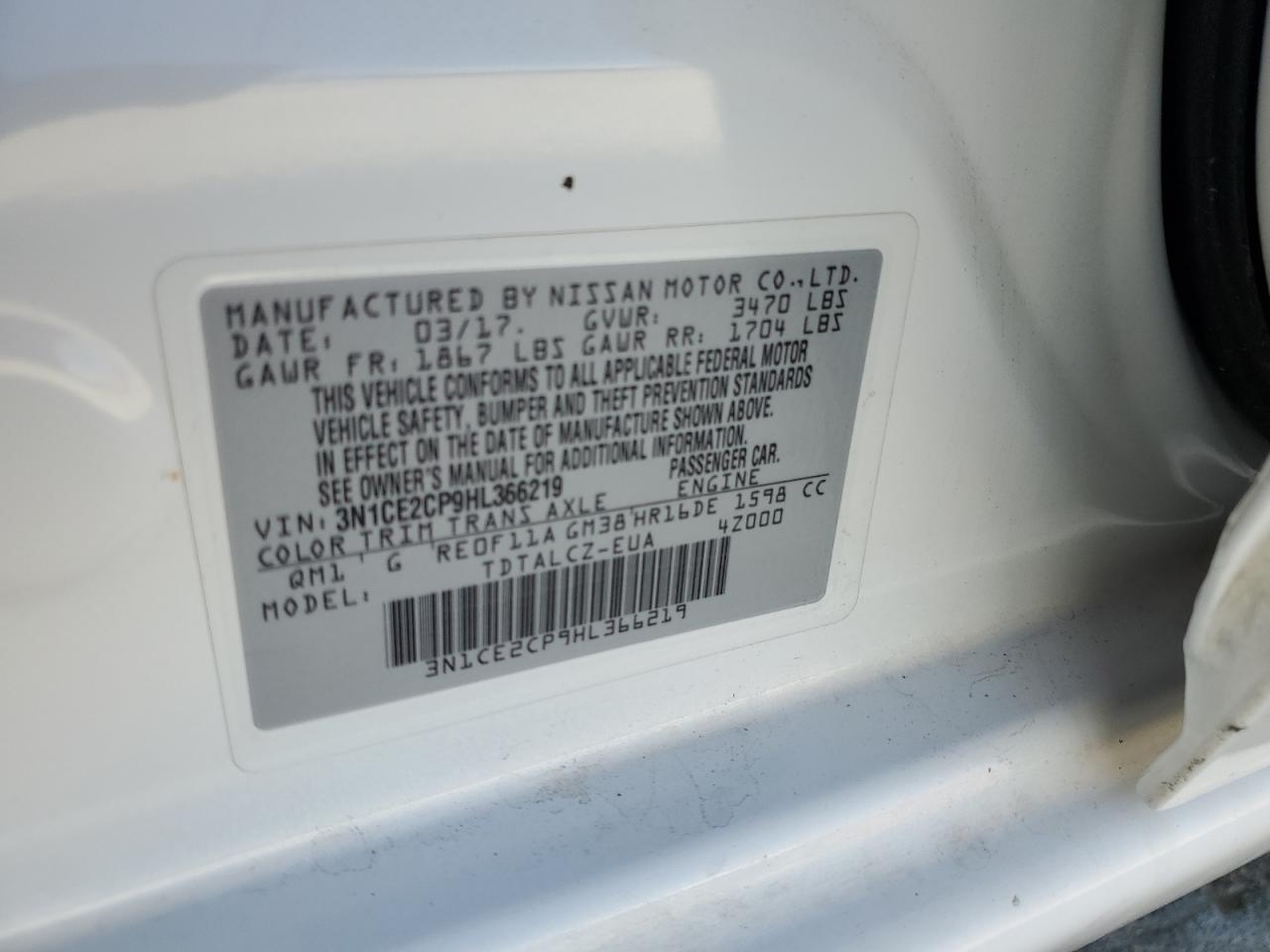 3N1CE2CP9HL366219 NISSAN VERSA 2017