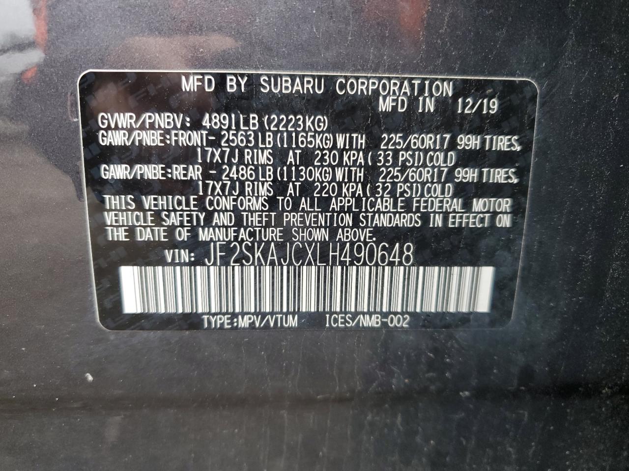 JF2SKAJCXLH490648 2020 Subaru Forester Premium