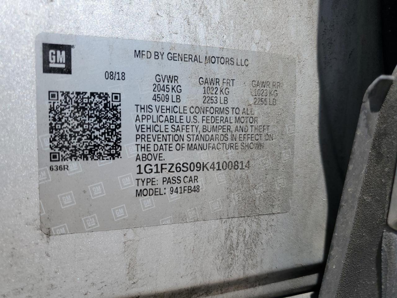 1G1FZ6S09K4100814 CHEVROLET BOLT 2019