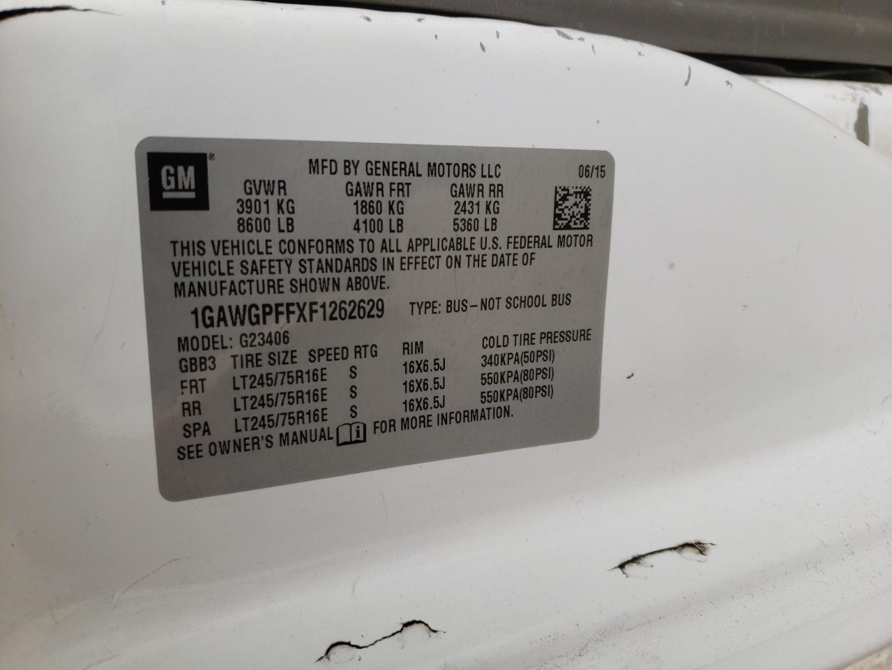 1GAWGPFFXF1262629 2015 Chevrolet Express G2500 Ls