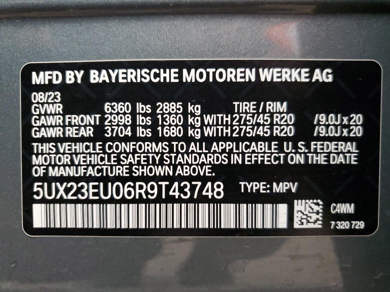 5UX23EU06R9T43748 2024 BMW X5 xDrive40I