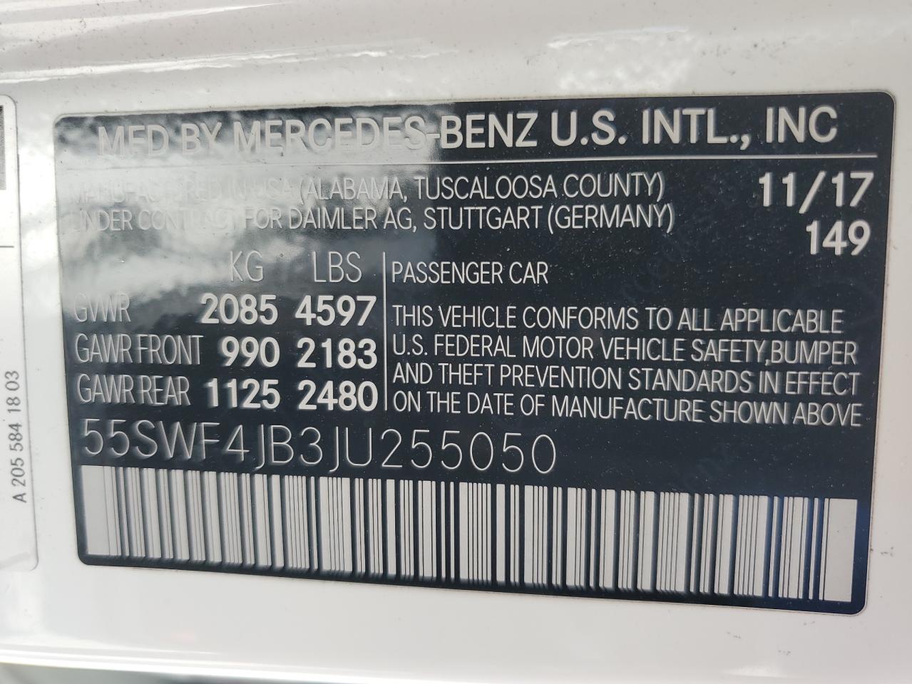 55SWF4JB3JU255050 2018 Mercedes-Benz C 300