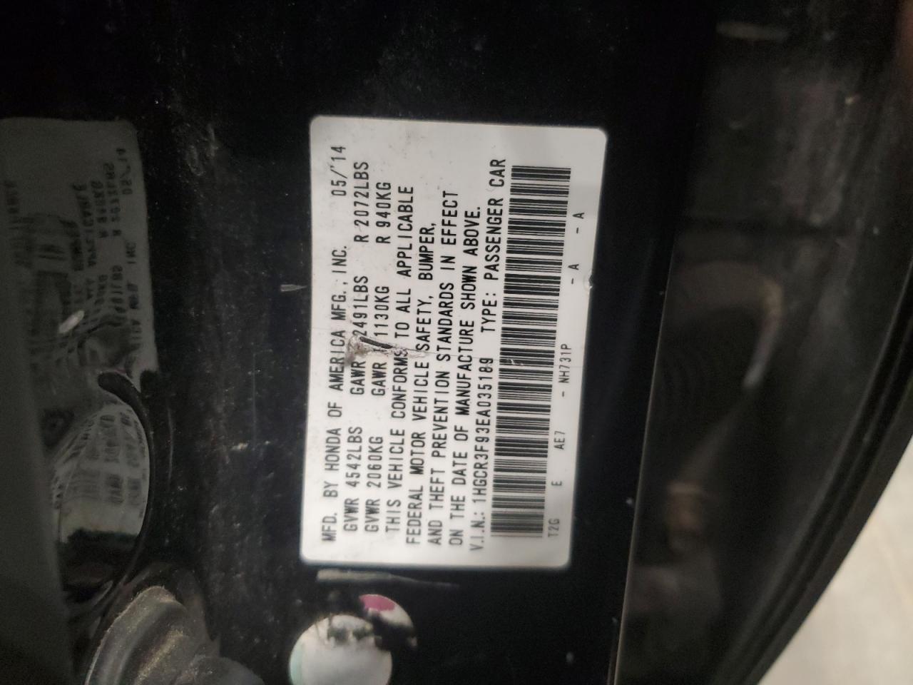 1HGCR3F93EA035189 2014 Honda Accord Touring