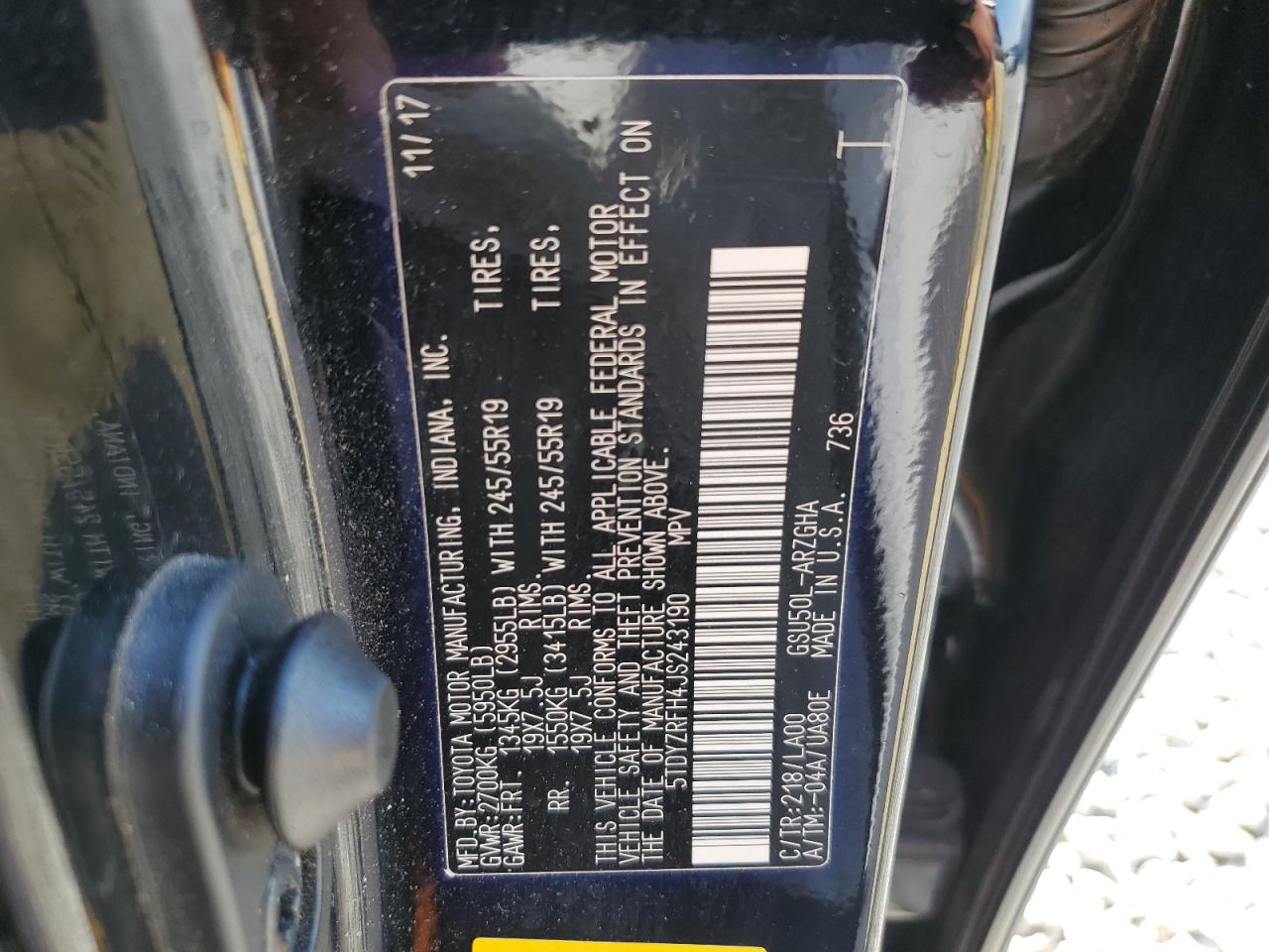 5TDYZRFH4JS243190 2018 Toyota Highlander Limited