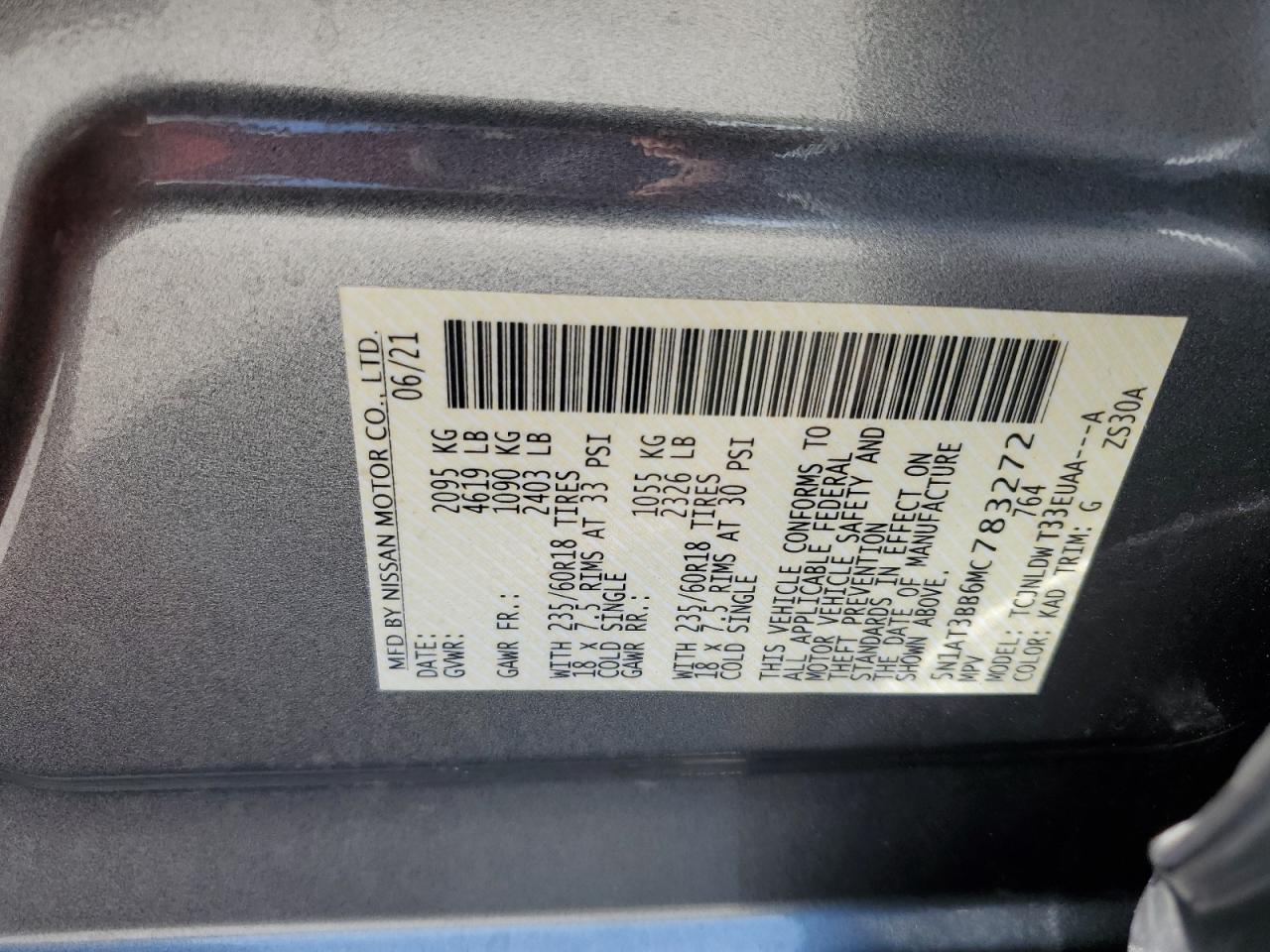 5N1AT3BB6MC783272 NISSAN ROGUE 2021