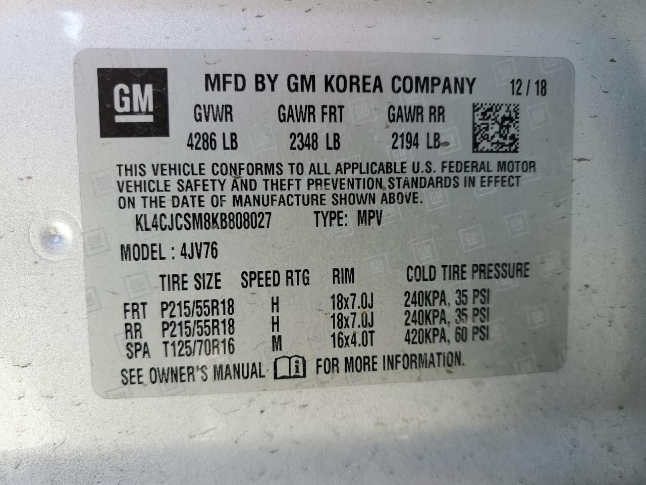 KL4CJCSM8KB808027 2019 Buick Encore Essence