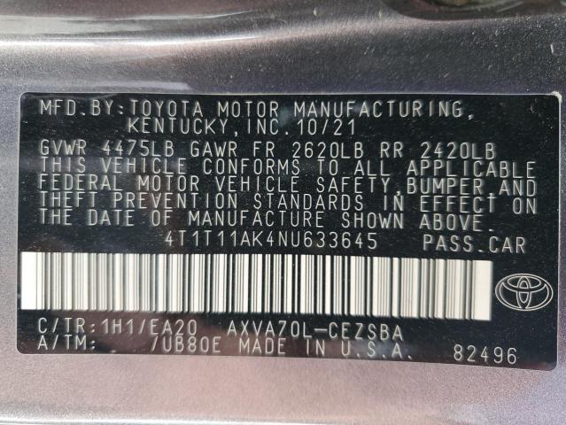 2022 Toyota Camry Se VIN: 4T1T11AK4NU633645 Lot: 54550894