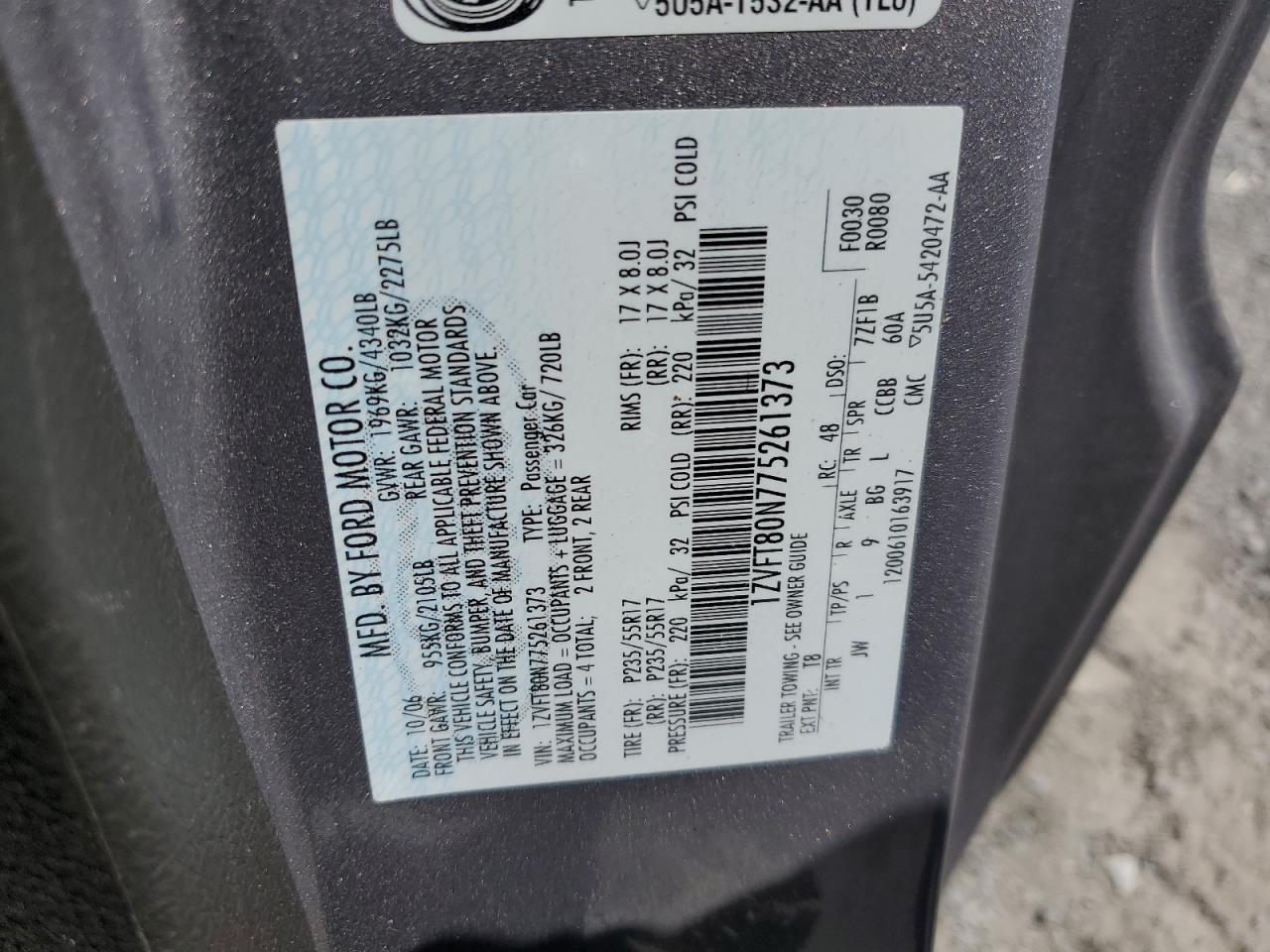 1ZVFT80N775261373 2007 Ford Mustang