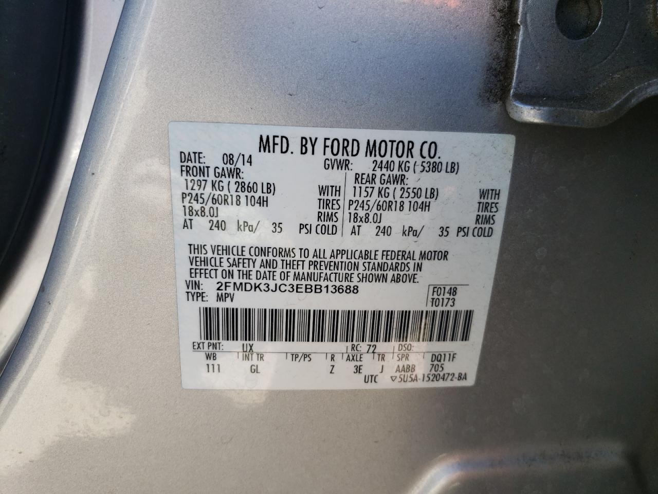 2FMDK3JC3EBB13688 2014 Ford Edge Sel