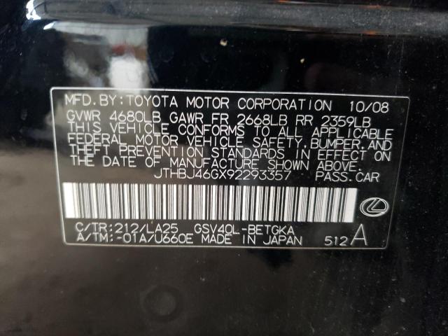 2009 Lexus Es 350 VIN: JTHBJ46GX92293357 Lot: 56890154