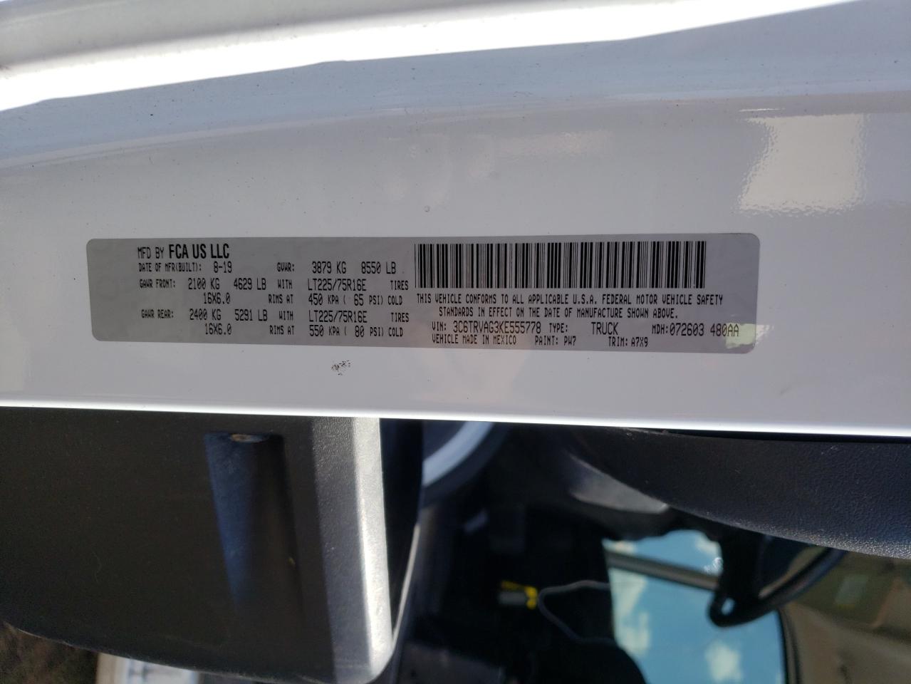 3C6TRVAG3KE555778 2019 Ram Promaster 1500 1500 Standard