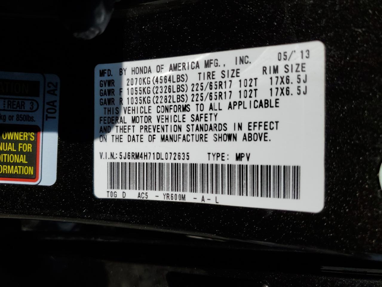 5J6RM4H71DL072635 2013 Honda Cr-V Exl