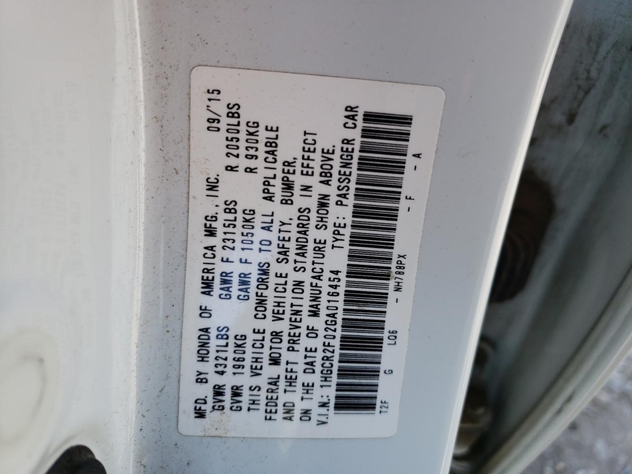 1HGCR2F02GA016454 2016 Honda Accord Ex