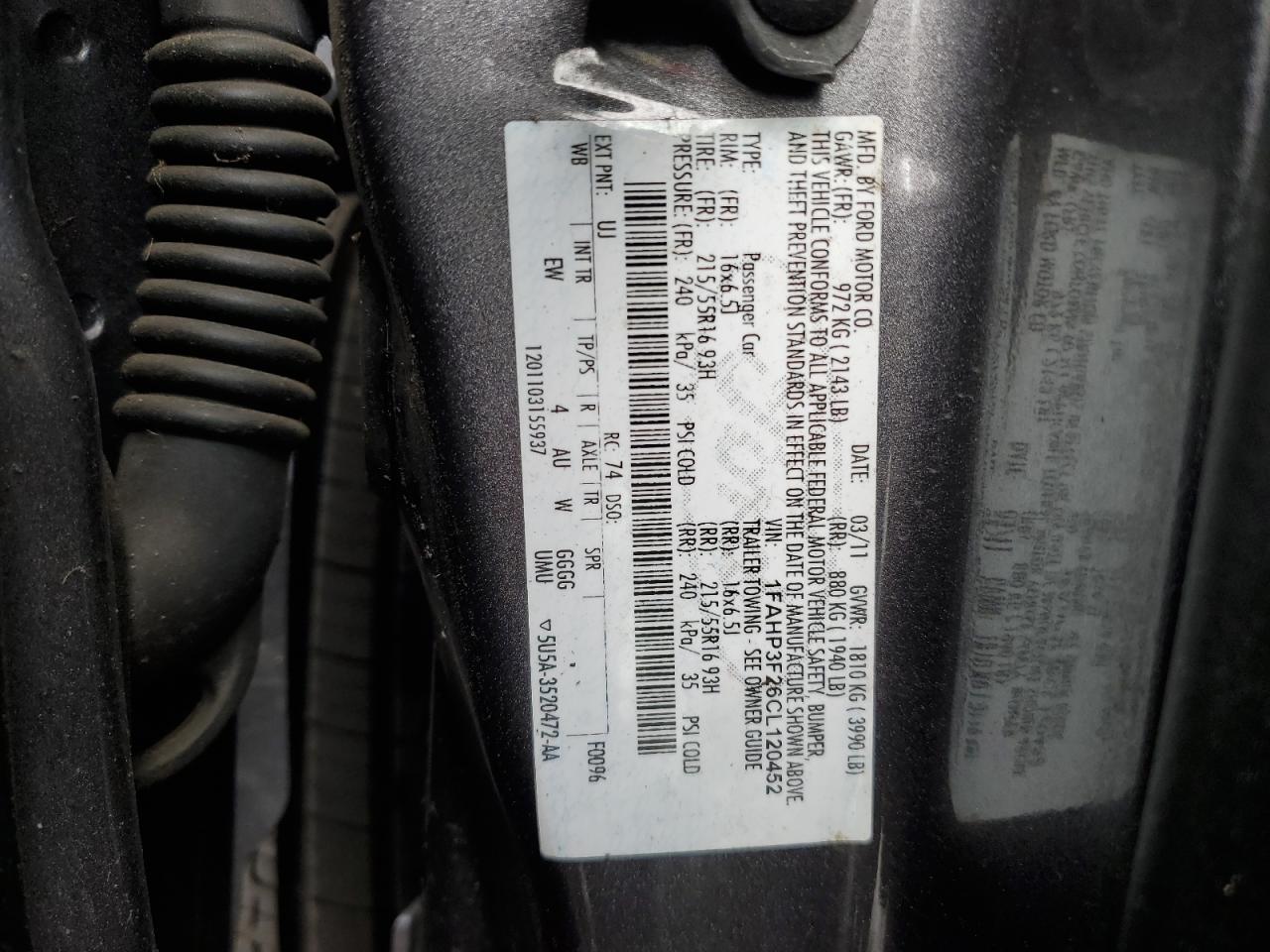 1FAHP3F26CL120452 2012 Ford Focus Se