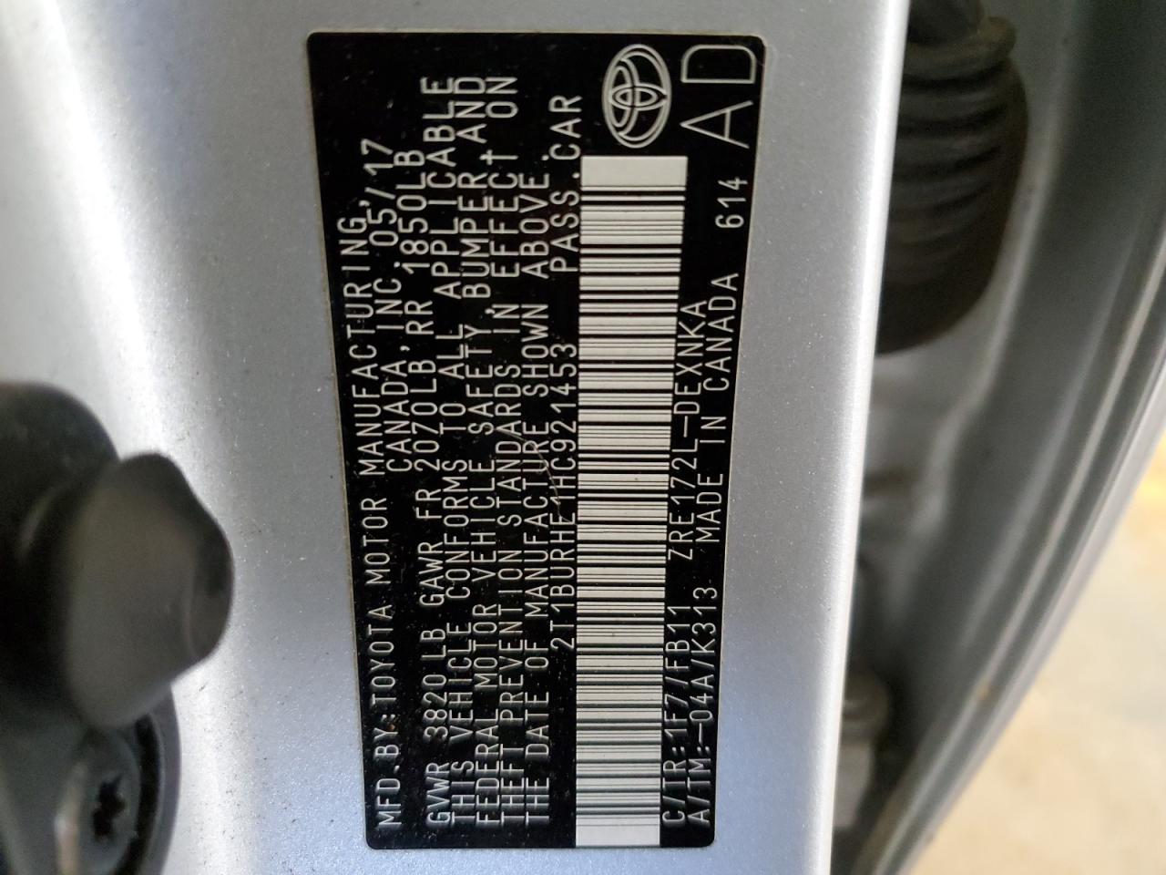 2T1BURHE1HC921453 TOYOTA COROLLA 2017