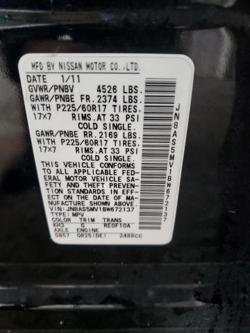 2011 Nissan Rogue S VIN: JN8AS5MV1BW672137 Lot: 54878714