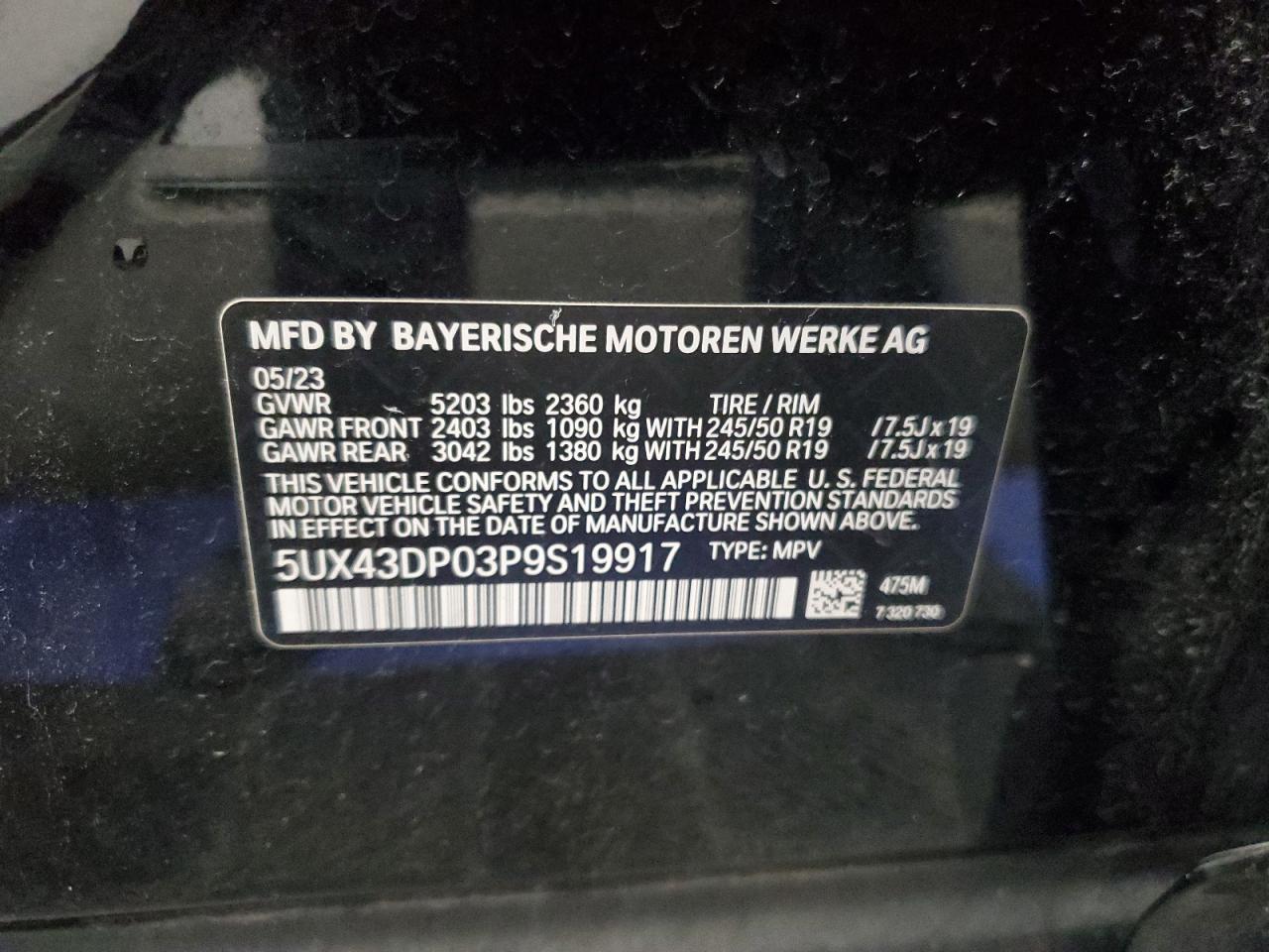 5UX43DP03P9S19917 2023 BMW X3 Sdrive30I