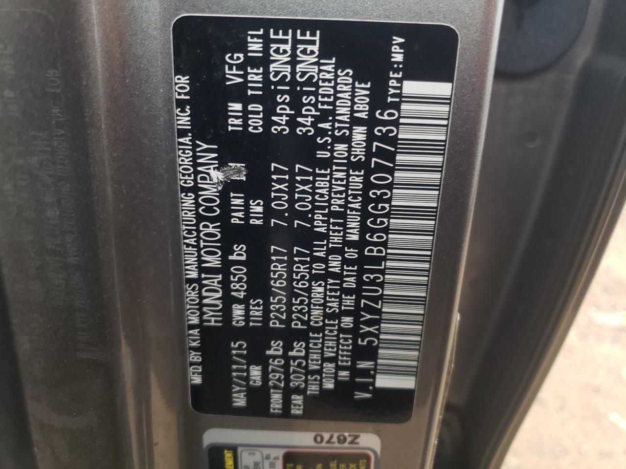 5XYZU3LB6GG307736 2016 Hyundai Santa Fe Sport