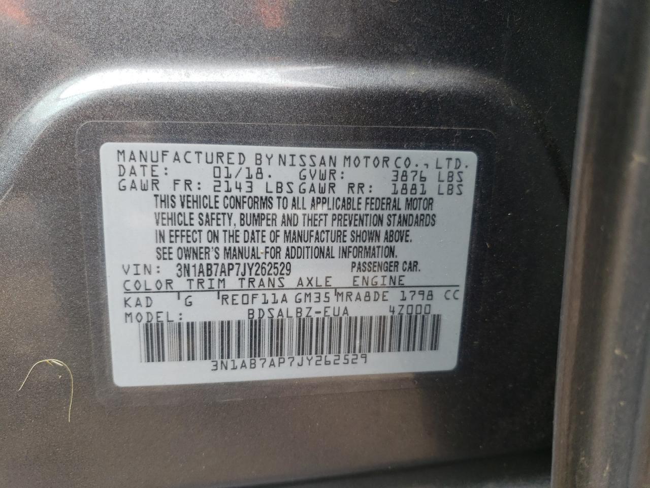 3N1AB7AP7JY262529 2018 Nissan Sentra S