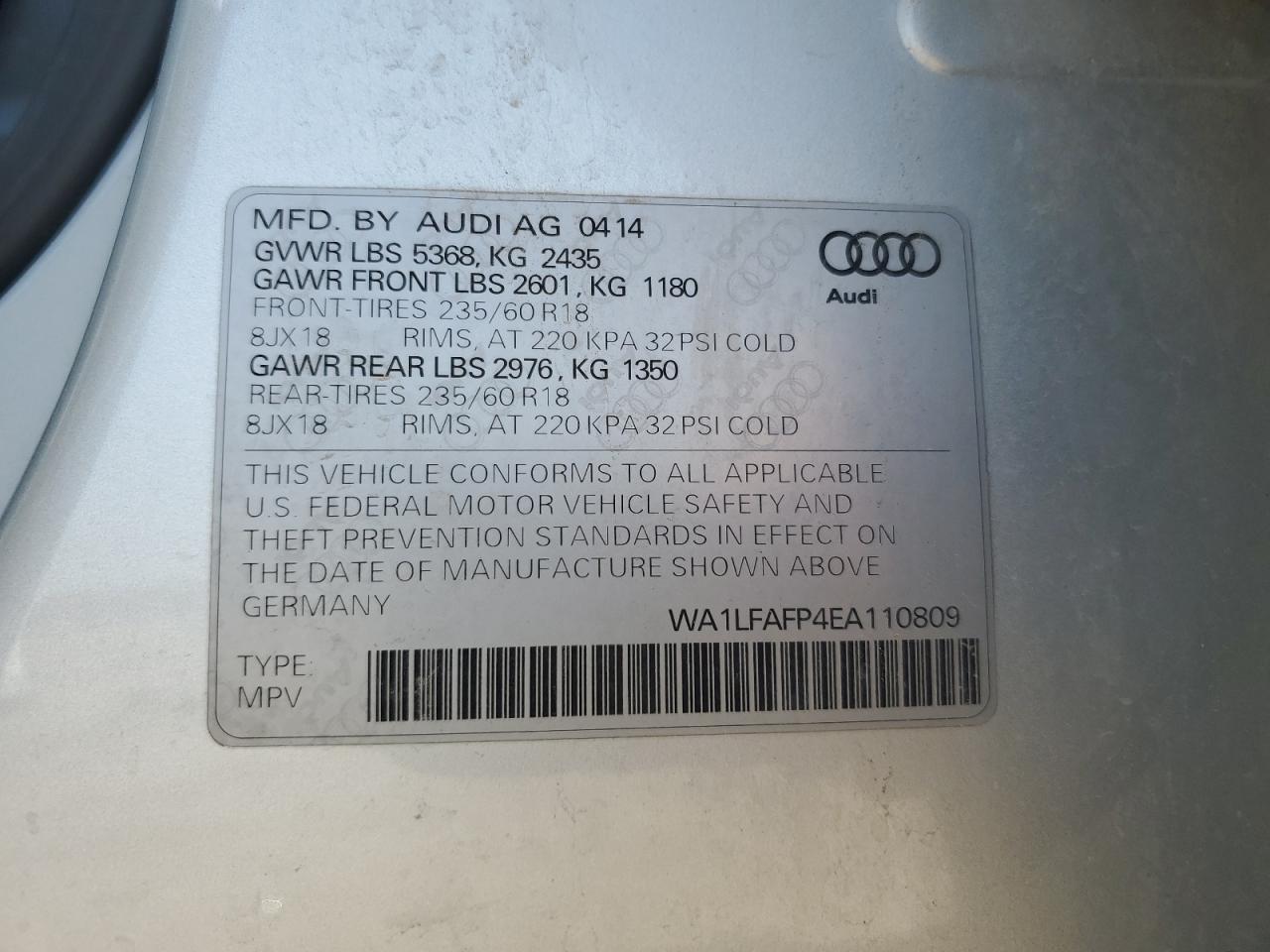 WA1LFAFP4EA110809 2014 Audi Q5 Premium Plus