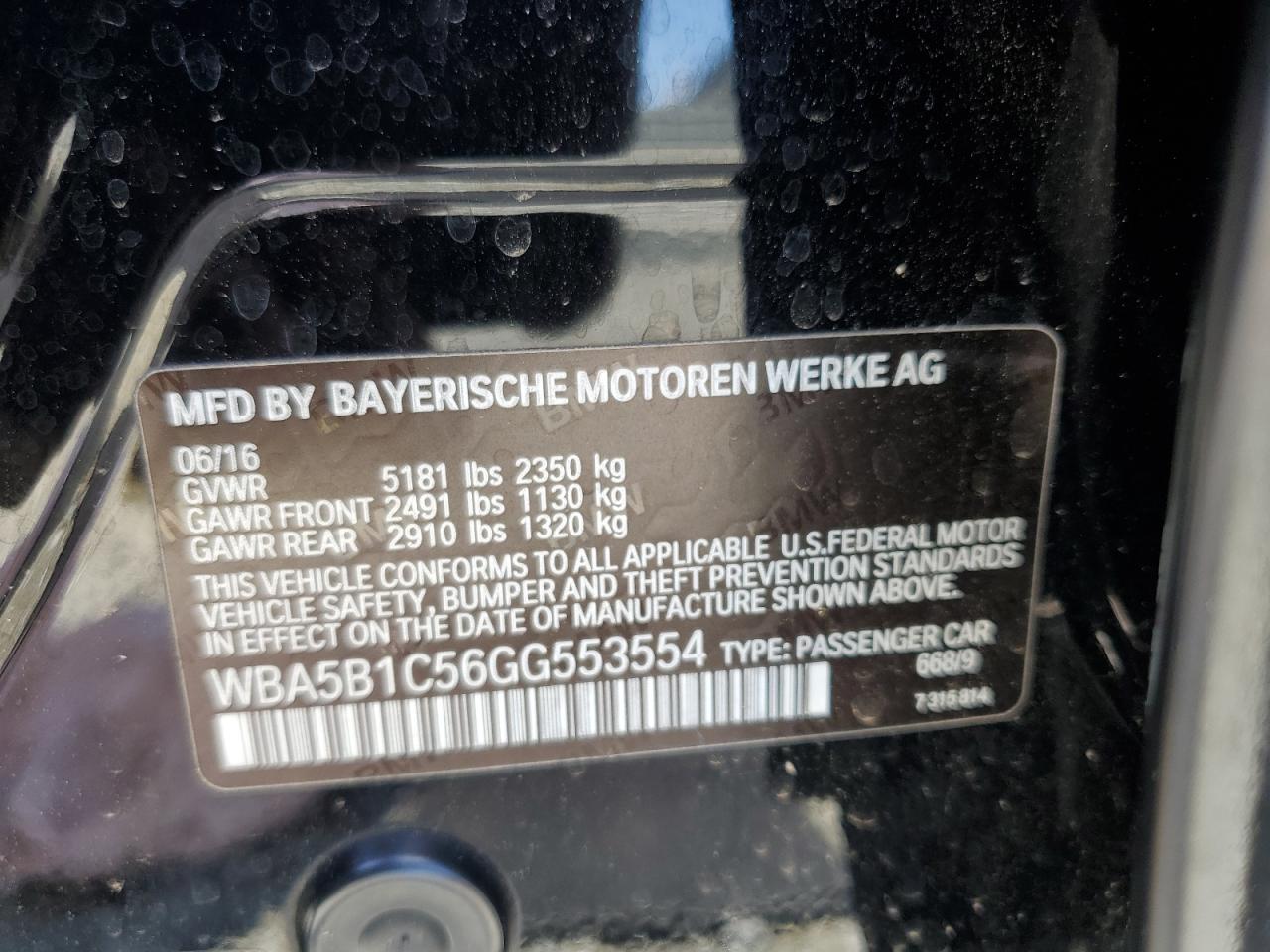 WBA5B1C56GG553554 2016 BMW 535 I