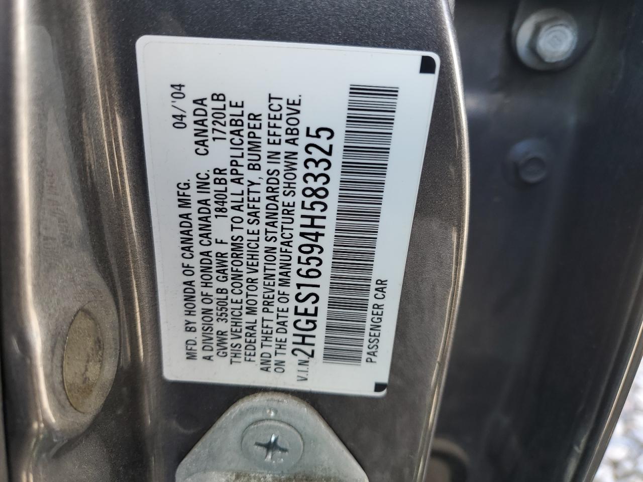 2HGES16594H583325 2004 Honda Civic Lx