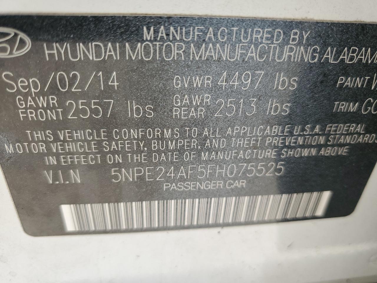 5NPE24AF5FH075525 2015 Hyundai Sonata Se