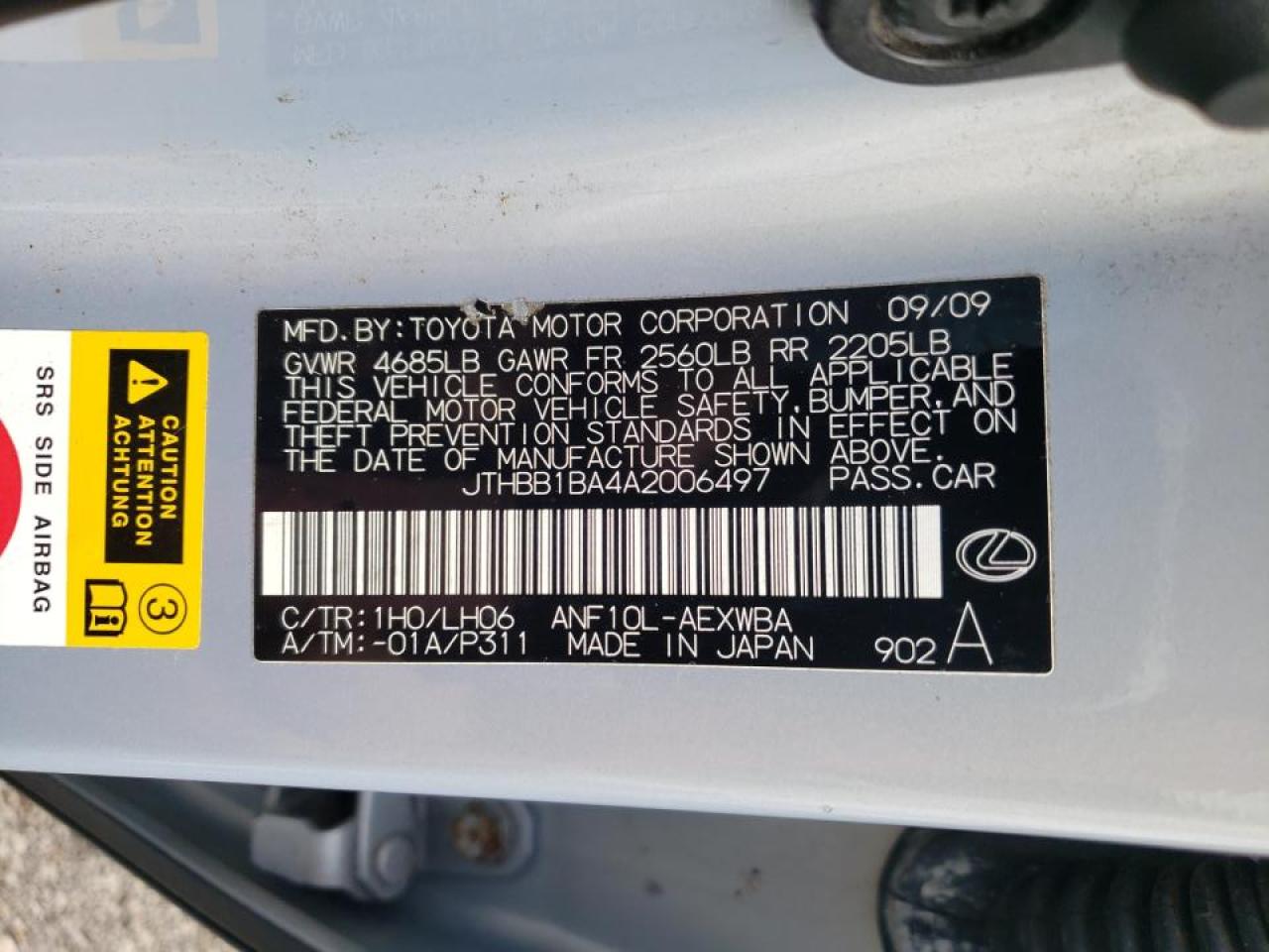 JTHBB1BA4A2006497 2010 Lexus Hs 250H