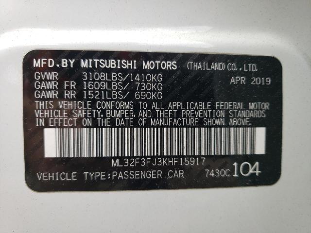 2019 Mitsubishi Mirage G4 Es VIN: ML32F3FJ3KHF15917 Lot: 54890054