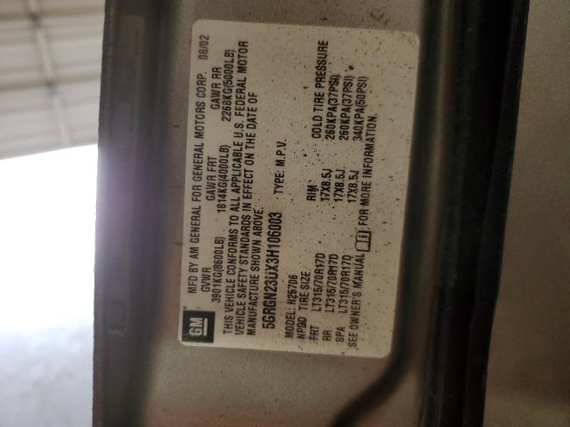 2003 Hummer H2 VIN: 5GRGN23UX3H106003 Lot: 53142394