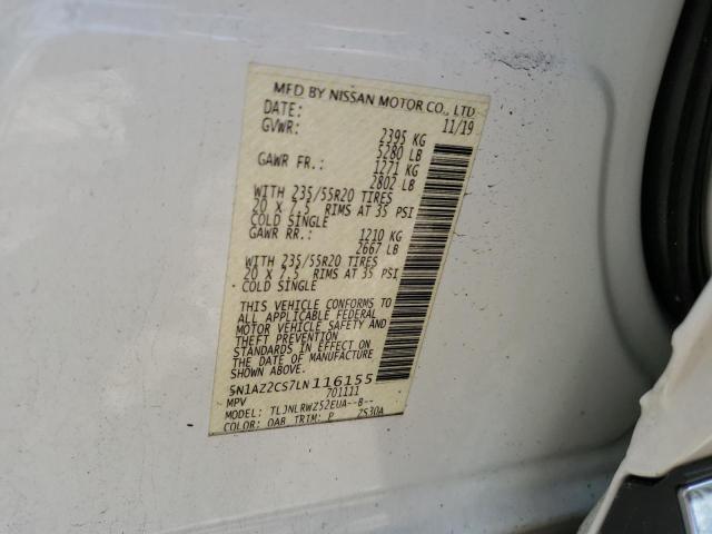 2020 Nissan Murano Sl VIN: 5N1AZ2CS7LN116155 Lot: 54599144